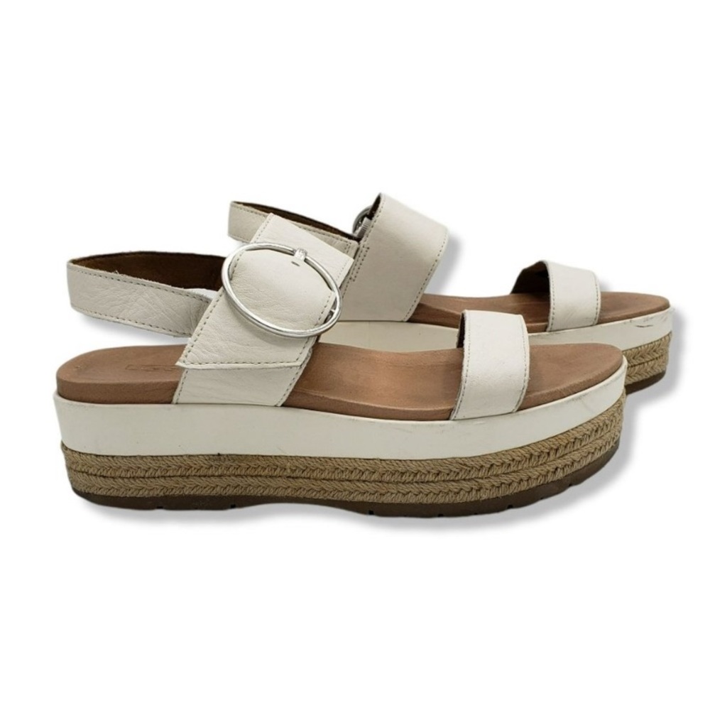 UGG April Ankle Strap Espadrille 9.5.      Jasmine White Leather Buckle Platform